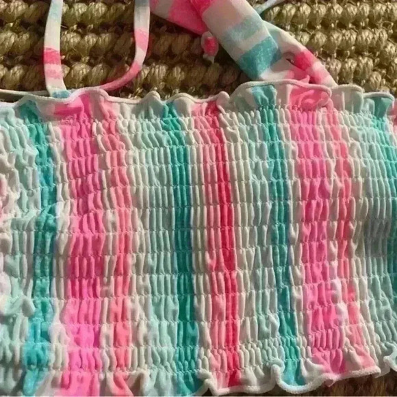 Ardene Ruched Strappy Bikini top and bottom multicolour White Blue Pink size S - Picture 8 of 8